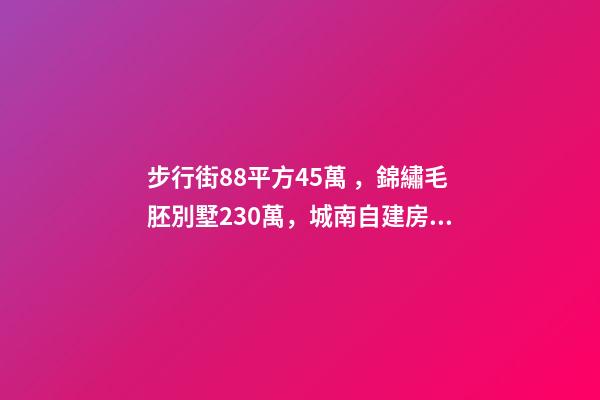 步行街88平方45萬，錦繡毛胚別墅230萬，城南自建房273平帶院165萬